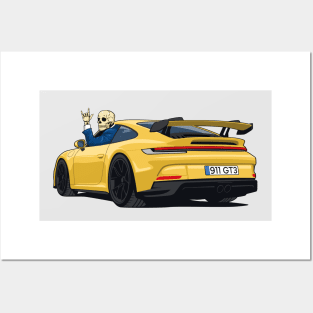 car 911 GT3 skull metal hands yellow Posters and Art